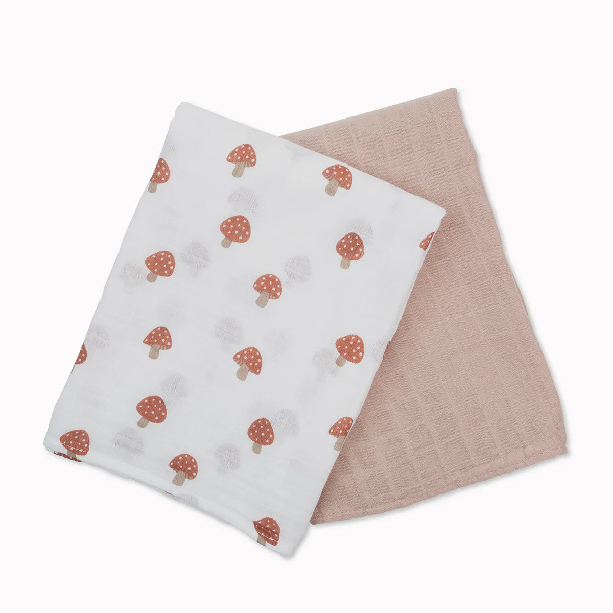 Cotton Muslin Blankets, Pack of 2 - Mushrooms/Beige