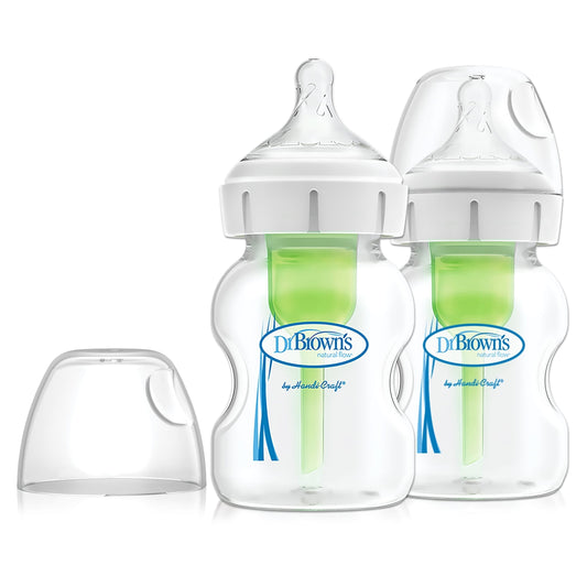 Natural Flow® Anti-Colic Options+™ Wide-Neck Baby Bottle, with Level 1 Slow Flow Nipple, 2-Pack - 150ml